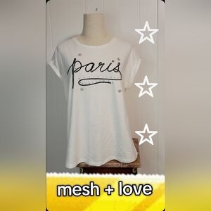 Elegant mesh+love White Paris Embellished Tee